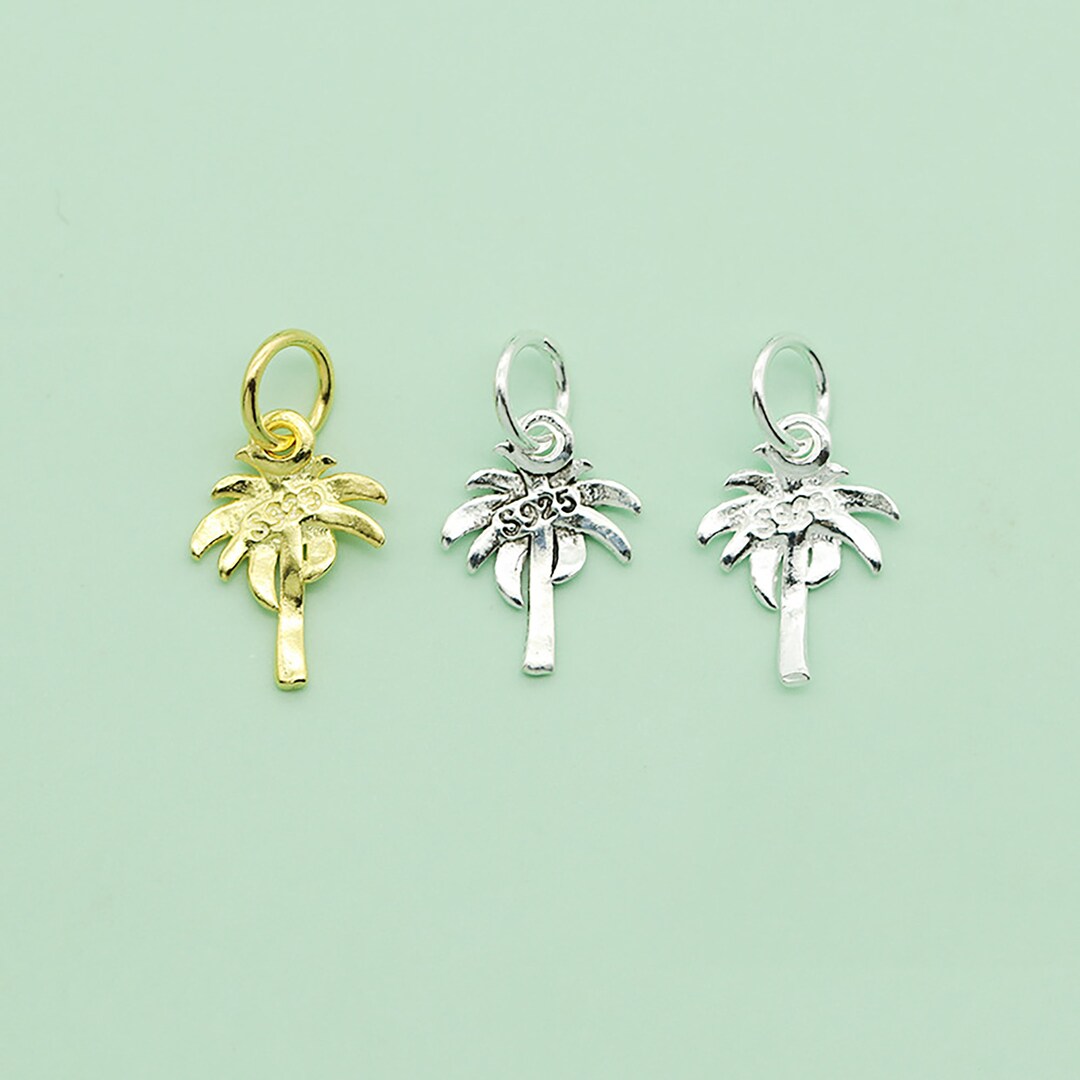 925 Sterling Silver Medal Charm Palm Tree 13 Mm X1