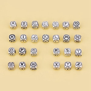 Sterling Silver Letter Beads, Sterling Silver Alphabet Cube Beads, s925 Silver Letter Beads, Cubic Beads, Bracelet Beads 5.9mm
