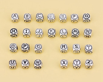 Sterling Silver Letter Beads, Sterling Silver Alphabet Cube Beads, s925 Silver Letter Beads, Cubic Beads, Bracelet Beads 5.9mm