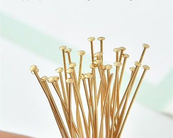 18K Gold Plated T-Pins, Gold Tone Flat Round Headpins, Gold Tone Needle Pin For Jewelry Making 20mm 30mm 35mm 40mm 45mm