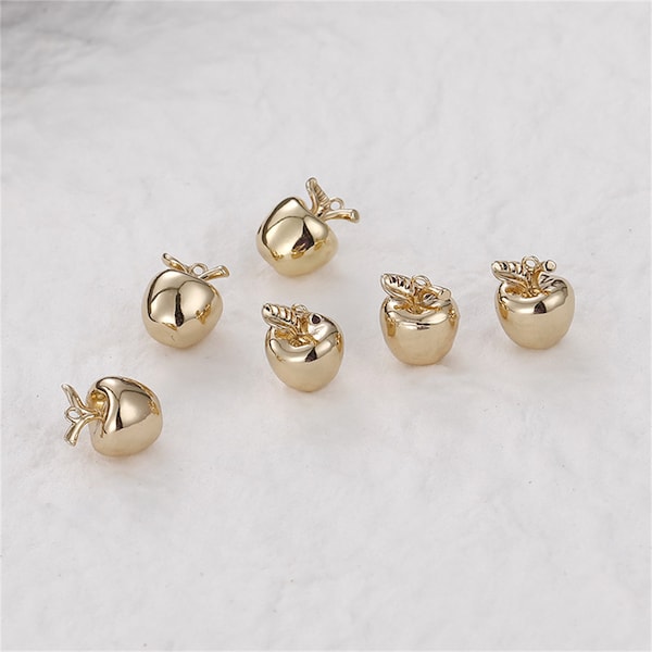 14K Gold Plated Apple Charm Pendant, Sweet Bracelet, Juicy Necklace, Food Earring, Fruit Jewelry, 3D Apple Charm, Christmas Eve Charm