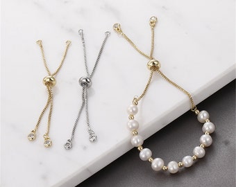 14-karätig vergoldete Verlängerungskette, goldfarbene, verschiebbare und verstellbare Kette, Kettenverlängerung mit Stopper, Silikonperle und Zirkonia-Anhänger für Armband und Halskette