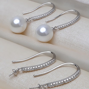 Sterling Silver CZ Zircon Earring Hooks, s925 Silver Earring Hooks For Jewelry Making, Simple Earring Hooks w/ Cup & Peg 7/8/9/10/11/12/13mm