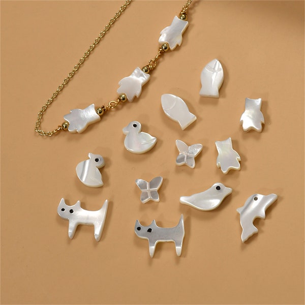 White Shell Butterfly Beads, Duck Bead, Bear Bead, Fish Bead, Bird Bead, Dolphin Bead, Cat Bead, Bracelet Bead, Animals Bead, Insect Bead