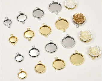 Ajustes colgantes chapados en oro de 14K, bisel redondo en tono dorado para la fabricación de joyas, colgante con copa de bisel, ajustes de cabujón 10 mm 12 mm 14 mm 15 mm
