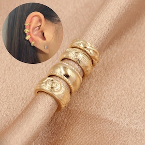 14K Gold Filled Wide Band Flower Ear Clip, C shaped Non Piercing Ear Cuff, Scroll Design Non-pieced Wrap Earring, Weave Pierces Cuff Earring