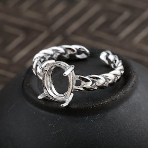 Sterling Silver Twist Ring Setting, s925 Silver Oval Bezel Cup Setting, Sterling Silver Ring Blanks, Adjustable Ring Blanks 7*8mm