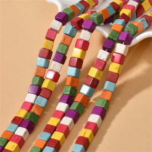 Natural Turquoise Square Beads Full Strands, Multicolored Bead, Turquoise Gemstone Bead, Bracelet Beads,  Cube Turquoise Bead 8*8mm