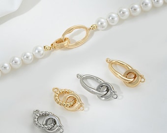 14K Gold Plated Hook and Eye Clasps, Gold Tone Hook Clasps, Hook and Eye Connector, Twist Round Link Connector, Clasp Connector for Necklace