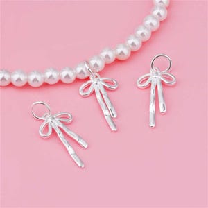 Sterling Silver Bow Charm Pendant,s925 Silver Bow Tie Charm For Jewelry Making Supplies,Dainty Bow Charm,Earring Pendant,Minimalist Charm