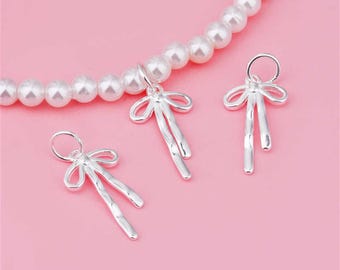 Sterling Silver Bow Charm Pendant,s925 Silver Bow Tie Charm For Jewelry Making Supplies,Dainty Bow Charm,Earring Pendant,Minimalist Charm