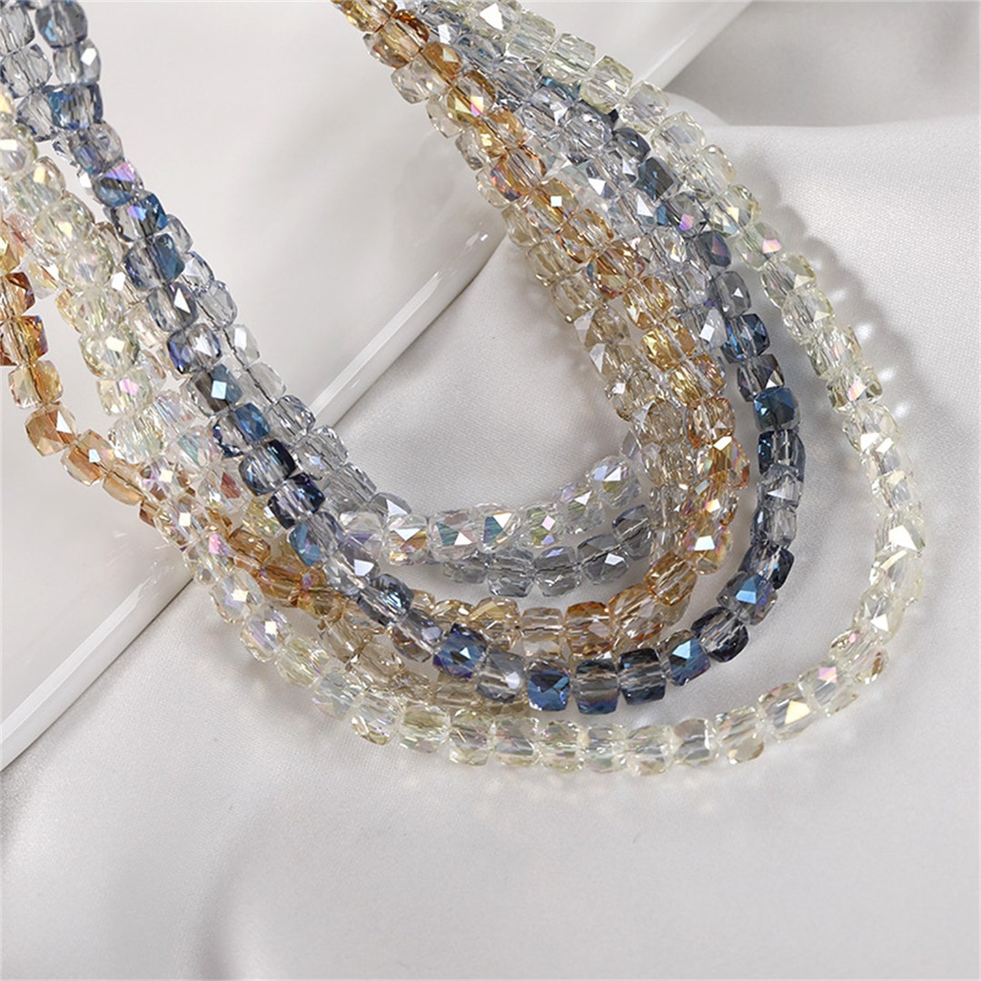 Crystal Glass Clear Square Beads, Multicolored Bead, Jade Glass Bead