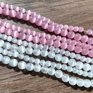 Round Pink / White Opal Beads, Gemstone For Jewelry Making Supplies, Round Necklace Beads, Bracelet Beads 6mm 8mm