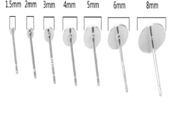 Sterling Silver Earring Posts, s925 Silver Earring Post For Jewelry Making Supplies, Women Flat Pad, Earring Component 1.5/2/3/5/6/7/8/10mm