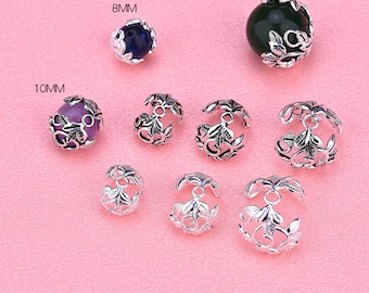 1pc Sterling Silver Bead Caps, s925 Silver Beads Cap For Jewelry Making Supplies, Bracelet Beads Cap,  Flower Bead Caps 8mm 10mm 14mm