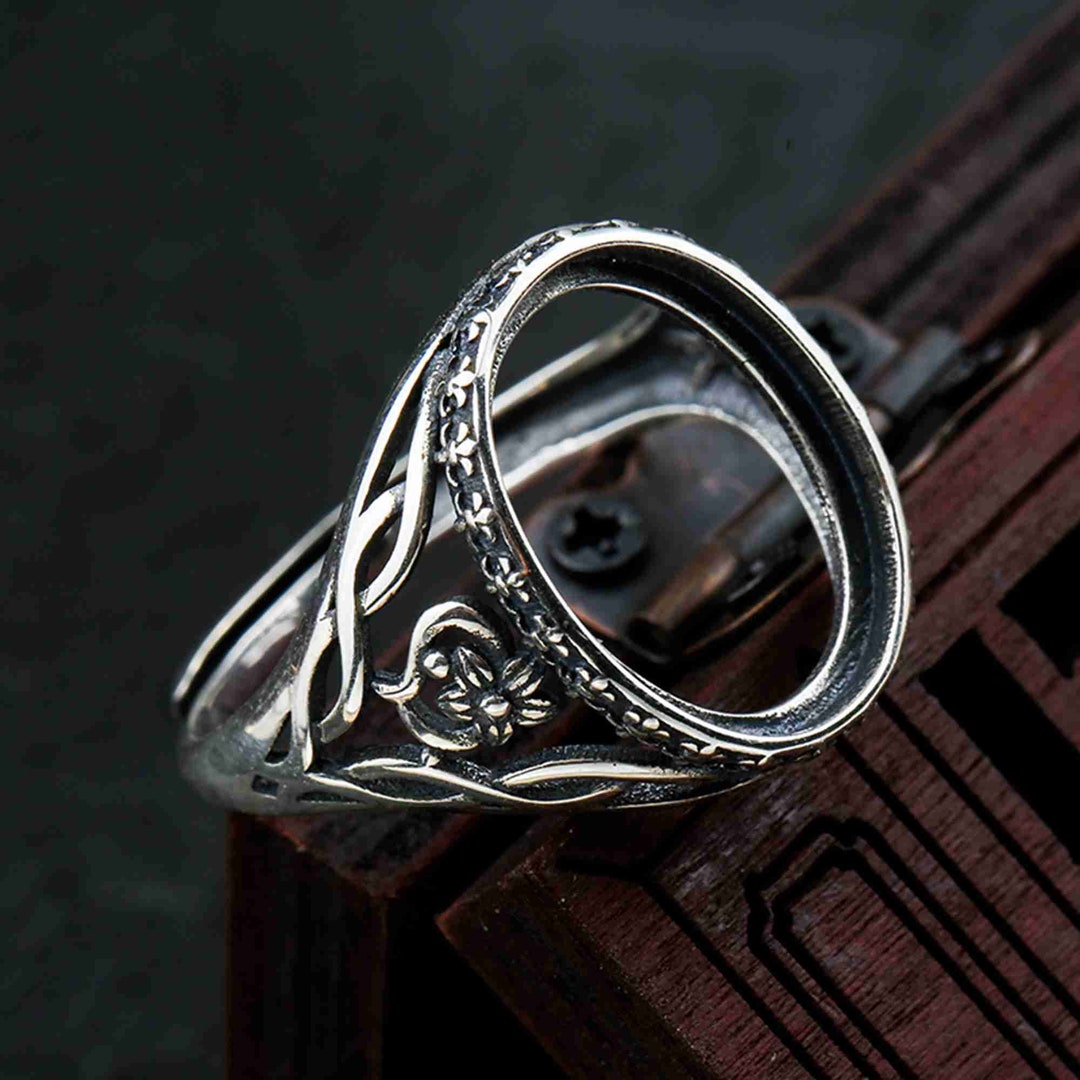 Sterling Silver Flower Ring Setting, S925 Silver Oval Bezel Cup