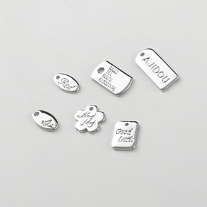 14K Gold Plated Heart Quality Tags, Oval Letter Quality Tags, Rectangle Extension Chain End, Flower Chain Extender End, Square Letter Charm