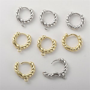 14K Gold Plated Twist Round Hoop Earring w/ Loop, Gold Plated Eurowire Ear Hoops, Earring Component, Circle Earwire Hoops