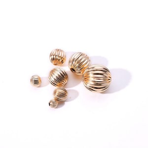 14K Gold gefüllte gewellte Perlen, Gold gefüllte Kürbisperlen, Runde Perlen, Thanksgiving-Stil Perle, Kreisperlen, Armbandperle, Halskettenperle