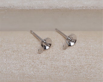 Sterling Silver Pearl Cup Post Earring with Closed Ring, s925 Silver Earring Post Peg for Half Drilled Pearl, Ear Stud,Earring Component 4mm