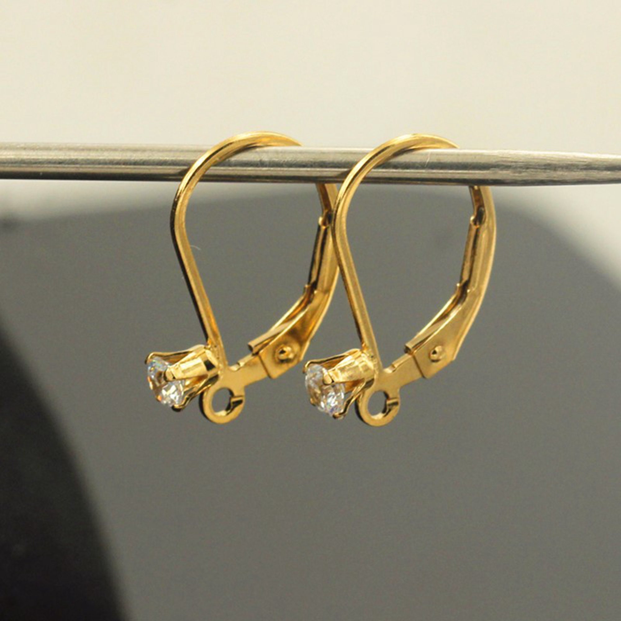 14K Gold Filled CZ Zircon Earring Leverback, Gold Filled Ear Wire Lever Back w/ Cup Peg for CZ Zircon For Jewelry Making, Earring Component