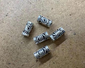 Spiralblumen-Röhrenperle aus Sterlingsilber, Perle aus 925er Silber mit Stammesmuster, Halskettenperle, Armbandperle