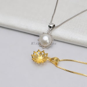 Cadre pendentif en argent sterling, cadre pendentif fleur en argent s925, montures de perles à moitié percées, cheville ronde et coupe 10mm