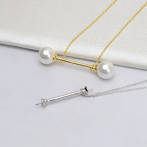 Sterling Silver Dumbbell Pendant Setting, s925 Silver Dumbbell Pendant, Dumbbell Necklace Setting w/ double Cup&Peg For Half Drilled Bead