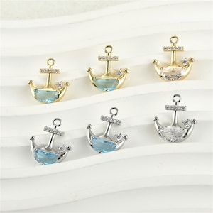 14K Gold Plated CZ Anchor Charm Pendant, Nautical Bracelet, Sailor Necklace, Ship Earring, Boating Jewelry, Captain Charm, Charms In Bulk