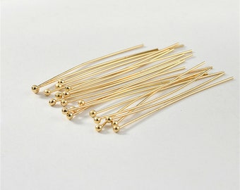 18K Gold Plated Headpins with Ball End, Gold Tone Ball Head Pins for Jewelry Making, Gold Tone  Needles, Wire Length 18mm 25mm 30mm 40mm