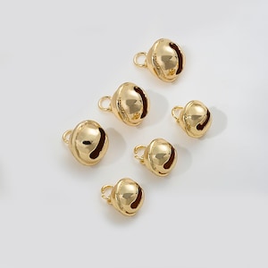 Pingente de sino banhado a ouro 14K, pulseira de sino, colar de sino de som pequeno, brinco de sino de gato, joias de sino de Natal, pingentes a granel