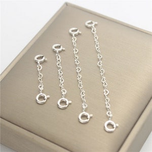 Sterling Silver Heart Chain Extensions with Spring Clasp, 925 Silver Heart Extender Chain, Bracelet Extension Chain, Necklace Chain Extender