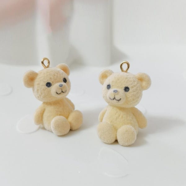 Cuentas de oso de resina, cuentas de oso de dibujos animados, cuentas de oso esponjoso, cuentas de animales, cuentas de juguete, cuentas de oso flocado, cuentas de oso lindo, cuentas de pulsera de 28 x 21 mm