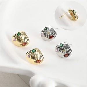 14K Vergoldeter CZ Muschel Ohrstecker mit Schlaufe, Ocean Ohrstecker, Strand Ohrpfosten, Boho Ohrring, Tropische Post Ohrringe, Ohrring Komponente
