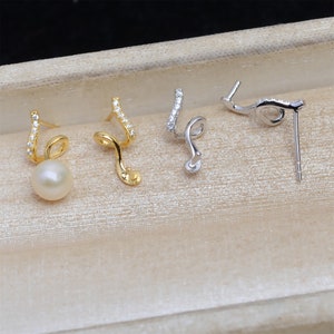 Sterling Silver CZ Lightning Post Earrings, Thunderbolt Earring Stud, Weather Ear Post, Half Drilled Pearl Mounts, Cup & Peg 5mm 6mm 7mm 8mm