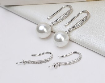 Ganci per orecchini in zircone CZ in argento sterling, ganci per orecchini in argento s925 per la creazione di gioielli, ganci per orecchini semplici con piolo e coppa, perle semiforate