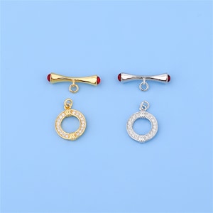 Sterling Silver CZ Circle Toggle Clasp, s925 Silver Round Toggle Clasps Set For Jewelry Making Supplies, Bracelet Clasps, Necklace Clasps