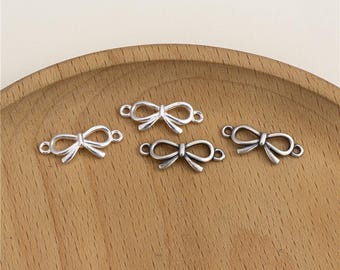2 Sterling Silver Bow Connector Charm, Oxidized Silver Bow Charm, Bow Knot Earring,Jewelry Connector,Dainty Bow Charm For DIY Jewelry Making