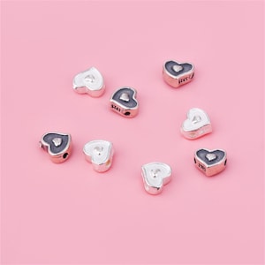 Abalorios de corazón de plata esterlina, Abalorios de amor, Abalorios de San Valentín, Abalorios románticos, Abalorios de amistad, Espaciador de pulsera, Abalorios de amor, Abalorios de Amour