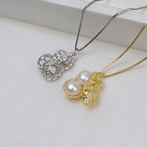 Sterling Silver Pendant Setting, Silver Pearl Cage Pendant Pearl or Gemstone Bead, CZ Peanut Cage Pendant, Jewelry Making Finding 7mm 8mm