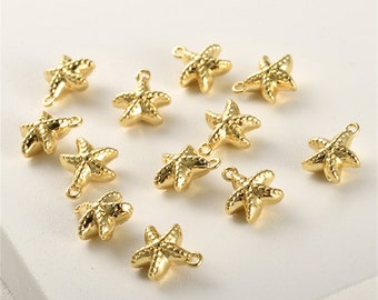 14K Gold Plated Starfish Charm Pendant, Beach Bracelet, Ocean Necklace, Sea Life Earring, Tropical Jewelry, Seaside Charm, Charms In Bulk