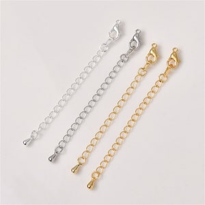 14K Gold Plated Extension Chain, Cable Chain With Lobster Clasps Teardrop Tag, Extender Chain for Bracelet NecklaceMaking, Clasp End