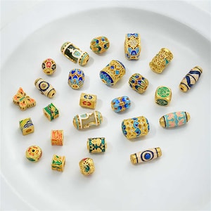 2pcs 18K Gold Plated Cloisonne Round Beads,Flower Beads, Barrel Bead, Butterfly Bead, Square Bead, Floral Bead, Cylinder Bead,Bracelet Beads