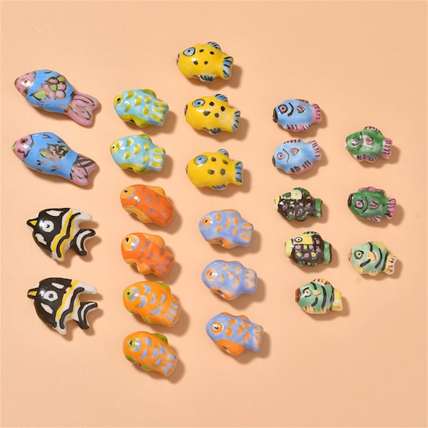 Colorful Ceramics Fish Beads, Sea Life Bead, Ocean Bead, Marine Bead, Fishing Bead, Bracelet Spacer, Fisherman Bead, Animal Bead 15*12mm