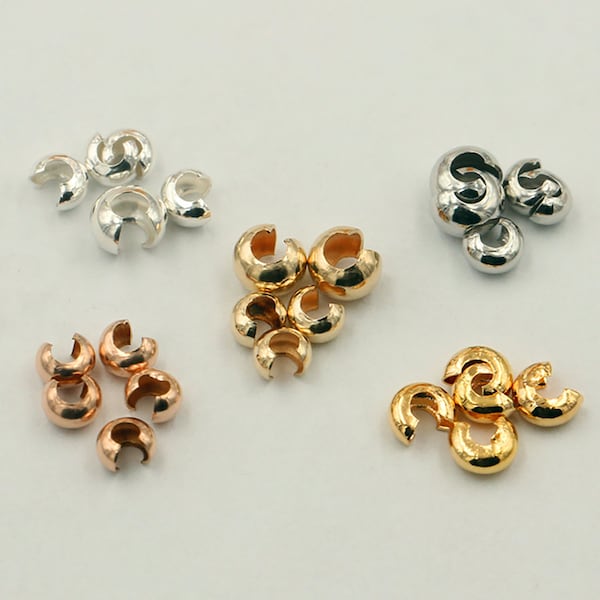 14K Gold Filled Crimp Covers 2.5mm 3mm 4mm, Gold Filled Jewelry Findings, Conceal Crimp Ends, Crimp Beads Cover, Cover Beads