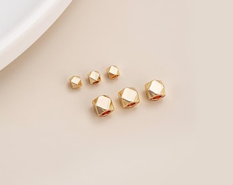 Perline poligonali placcate oro 14K, perline sfaccettate, perline geometriche, perline angolari, perline alla moda, distanziatori per braccialetti, perline vistose da 2 mm, 3 mm e 4 mm