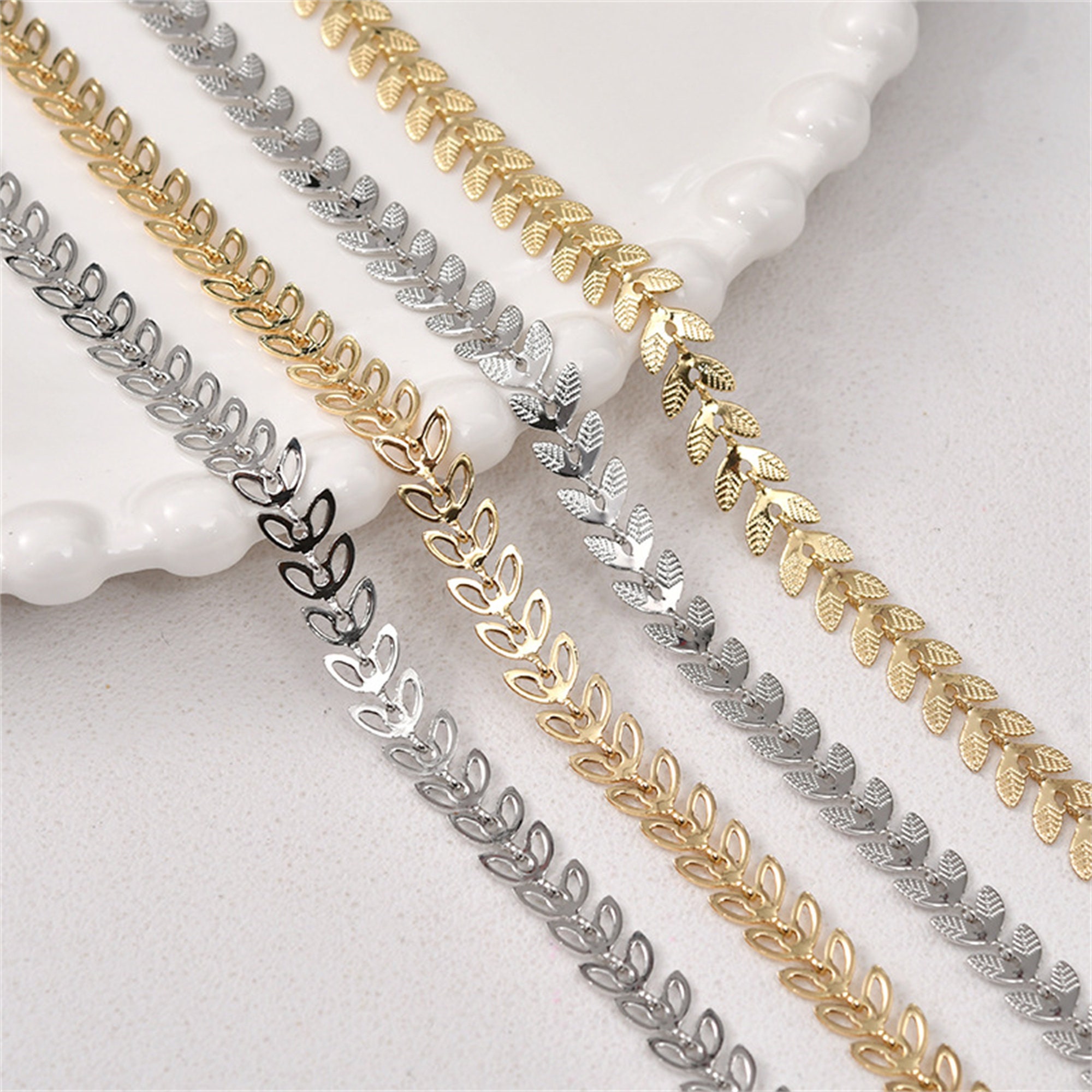 14K Gold Plated Leaf Chain, Gold Tone Hollow Leaves Chain For Jewelry Making, Unfinished Tree Leaf Chain Necklace Bracelet, Specialty Chains