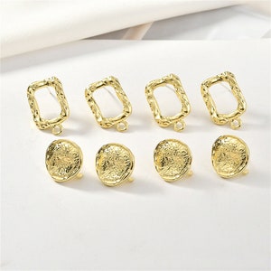 Gold Plated Over Alloy Hollow Rectangle Earring Post, Concave Round Ear Post, Geometric Ear Stud, Baroque Post Earring, Earring Component