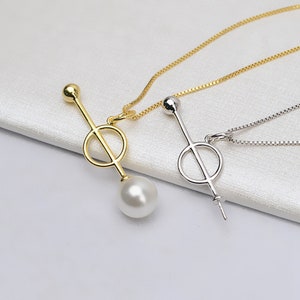 Sterling Silver Pendant Setting, Silver Stick Pendant Setting For Jewelry Making Supplies, Half Drilled Pearl Mounts, Peg & Cup 11x29mm