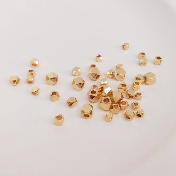 Gold Plated Faceted Beads, Gold Brass Spacer Beads, Octagonal Bracelet Beads, Necklace Bead, Loose Spacer Beads 2.5mm 3mm 4mm 5mm